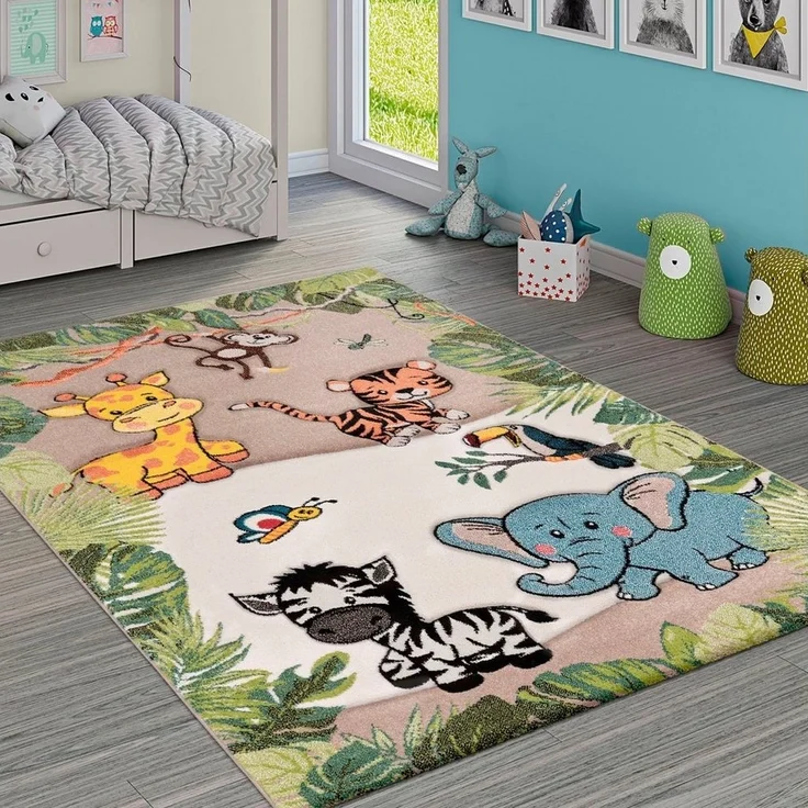Paco Home Kinderteppich Diamond 644, rechteckig, Höhe: 18 mm, 3D-Design, Motiv Dschungel Tiere, Kinderzimmer, Kundenliebling – Bild 5