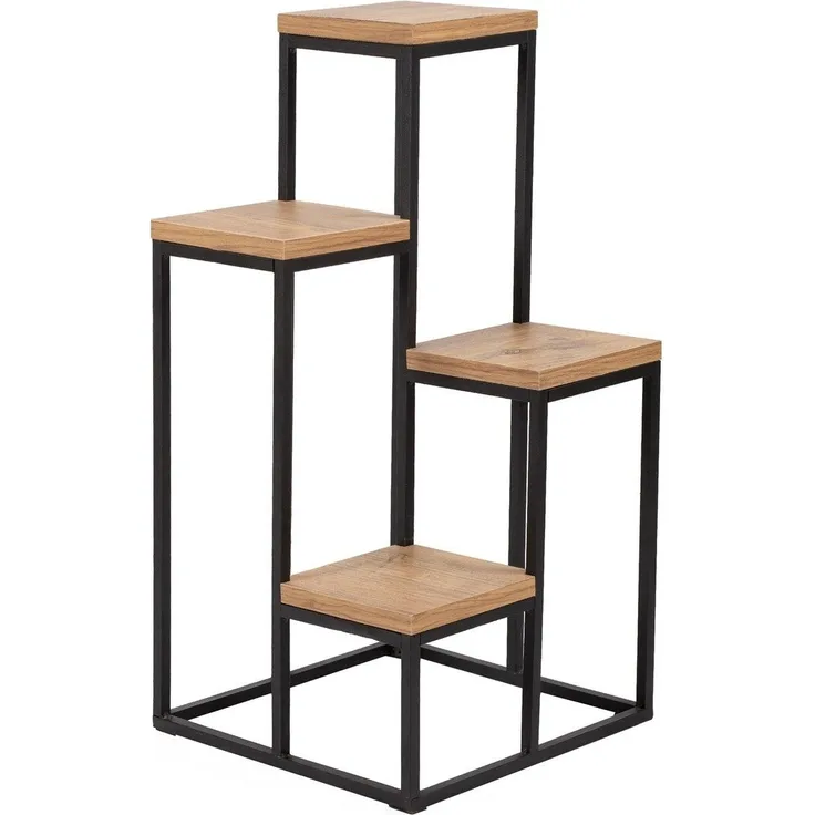 Calicosy Mehrstufiges Regal Dekor Kiefernholz und Schwarz H65 cm – JASON - Helles Holz