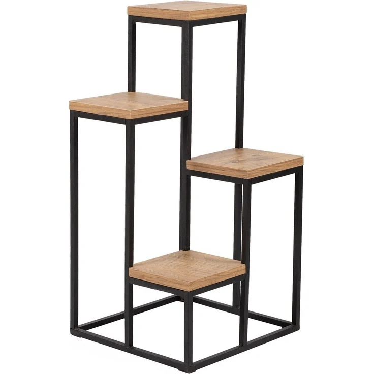 Calicosy Mehrstufiges Regal Dekor Kiefernholz und Schwarz H65 cm – JASON - Helles Holz – Bild 1