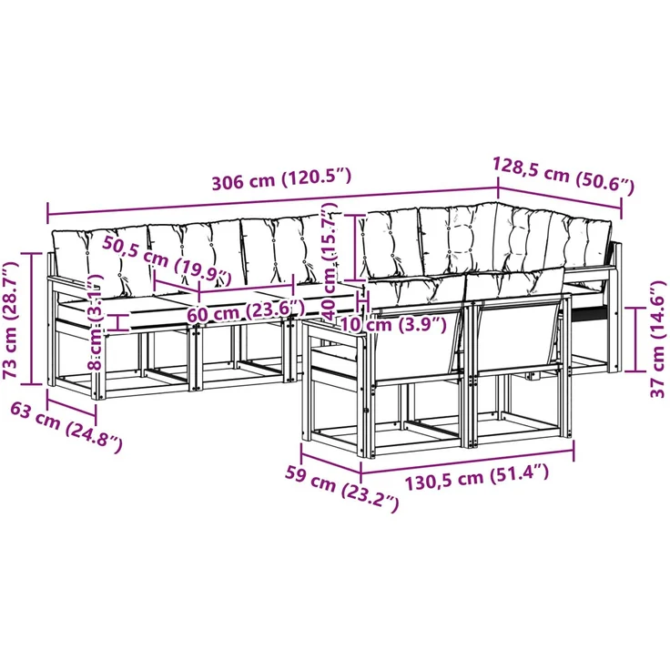 vidaXL Outdoor-Sofagarnitur 8 stk. 7-Sitzer Weiß und Schwarz 3389590 – Bild 12