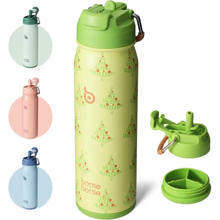 Edelstahl Trinkflasche 24oz mit Strohhalm Griff Pillenfach isolierte