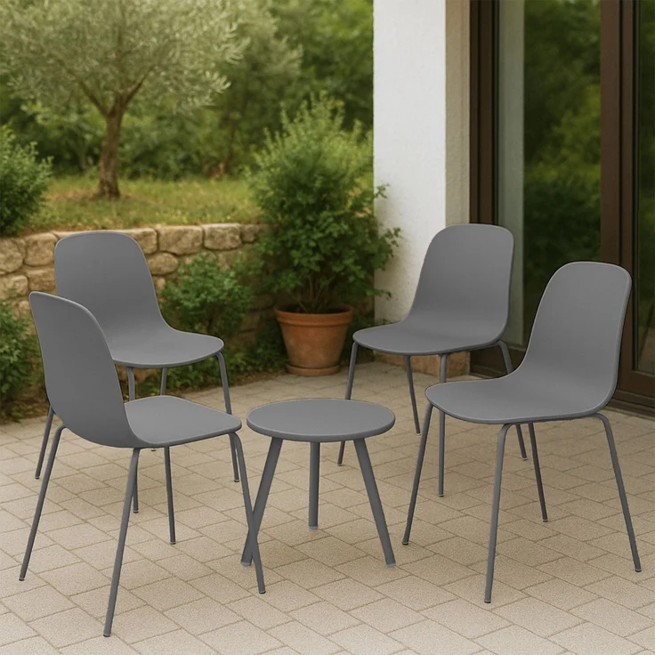 CLP 4er Sitzgruppe Berdin Set 1 Tisch 4 Stapelstühle wetterfest UV-beständig,dunkelgrau – Bild 4