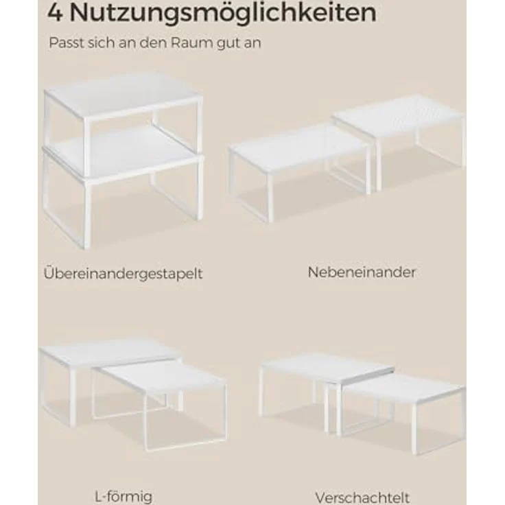 Songmics Gewürzregal, 2er Set, Küchenregal, Küchen-Organizer, Küche, Gewürzhalter, erweiterbar, stapelbar, kleines Regal, Metall, weiß KCS01WT – Bild 9