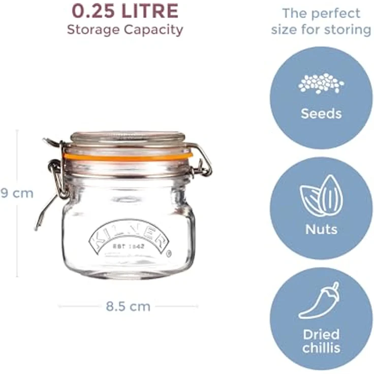 Kilner Einmachglas mit Bügelverschluss 250 ml quadratisch, Luftdichtes Vorratsglas mit Edelstahlbügel und Dichtung, Perfekt zum Einmachen, Konservieren und Lagern, spülmaschinengeeignet – Bild 7