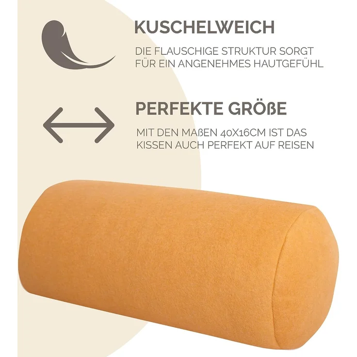 Dr. Berger Velours-Fleece Nackenrolle Senfgelb 40 x 16 cm – Bild 5