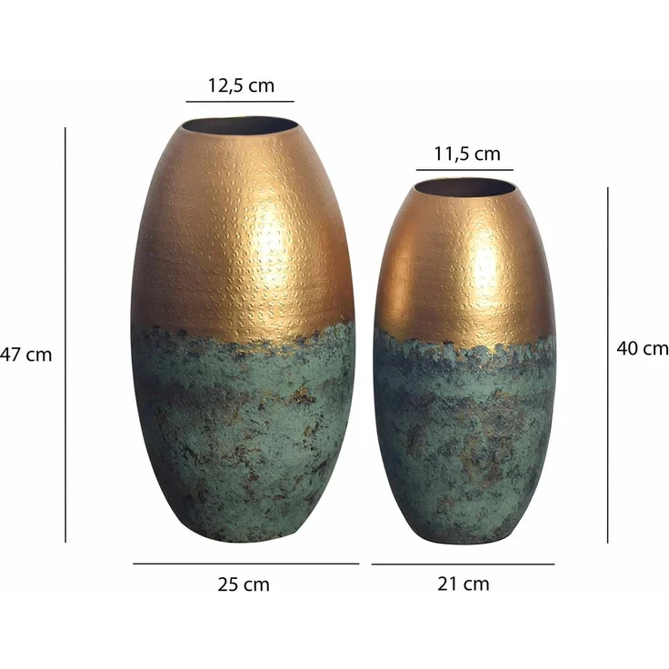 Deko Vase 2er Set Aluminium Gold Patina Modern Rund Handgefertigt – Bild 4