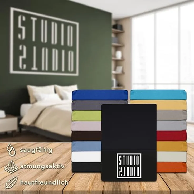 STUDIO Basic Spannbettlaken 200x200 cm, 100% gekämmte Baumwolle, Oeko-TEX 100, Markenqualität, Bettlaken Spannbetttuch Jersey 200x200 - Schwarz – Bild 7