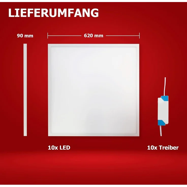 10x LED Panel 62x62 Neutralweiß 5000K 40W Slim Alu PLe2.2 – Bild 3