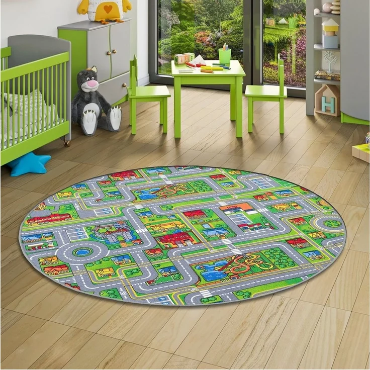 Snapstyle Kinderteppich Kinder Spiel Teppich Abenteuerland Bunt Rund, Rund, Höhe: 4 mm – Bild 1
