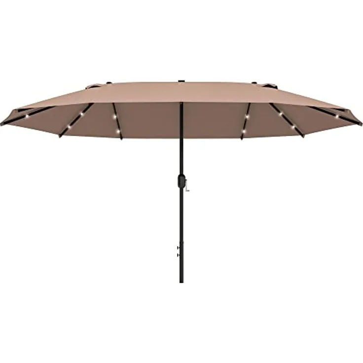 Outsunny Doppelseitiger Sonnenschirm, Braun, Metall, 440x260 cm, mit 36 LED-Leuchten, Sonnen- & Sichtschutz