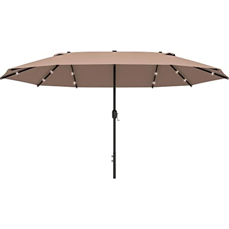 Outsunny Doppelseitiger Sonnenschirm, Braun, Metall, 440x260 cm, mit 36 LED-Leuchten, Sonnen- & Sichtschutz – Bild 1