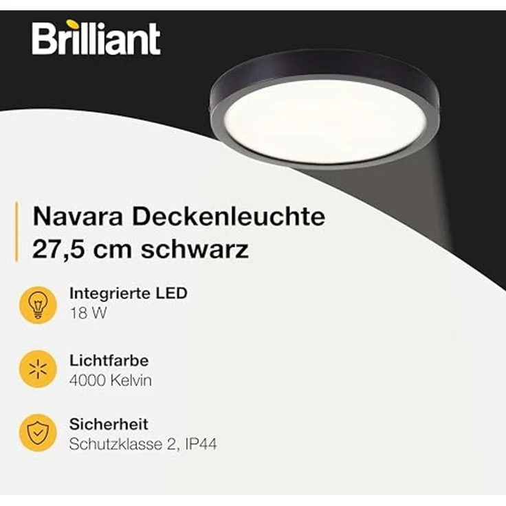 Brilliant LED Deckenleuchte Navara, LED fest integriert, Neutralweiß, Ø 27,5cm, Höhe 3 cm, 1900 lm, 4000 K, IP44 – Bild 2