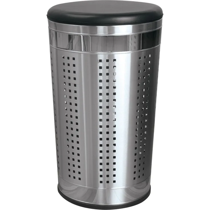 MSV Wäschetonne Wäschekorb Wäschesammler Wäschetruhe mit Sitzkissen Rund, 60,5 cm Höhe Metall Schwarz/Silber