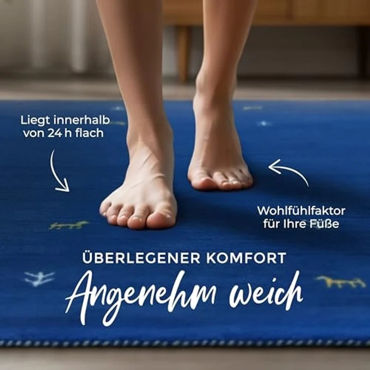 carpetfine 'Gabbeh Uni' Wollteppich, reine Wolle, Blau, 200x290 cm – Bild 4