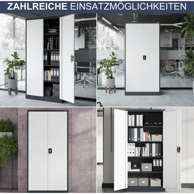 Aktenschrank abschließbar KADO - 5 Ebenen verstellbar, Flügeltüren | Metallschrank Werkstatt Mehrzweckschrank Büroschrank aus Stahl Werkzeugschrank, 185x90x40cm Anthrazit-Weiß – Bild 6