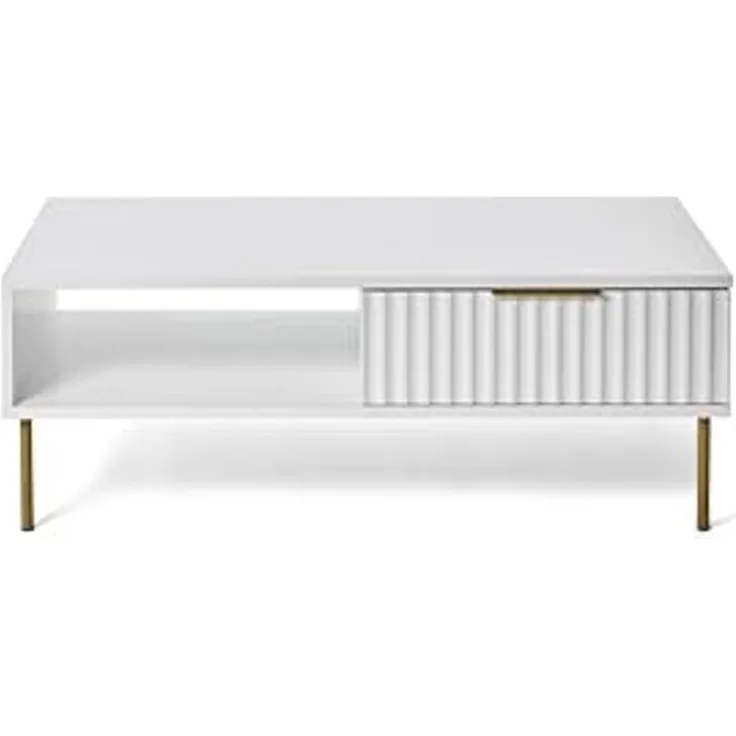 Jahnke Carve Coffee SK Couchtisch, Engineered Wood, Weiss/Goldfarben, One Size