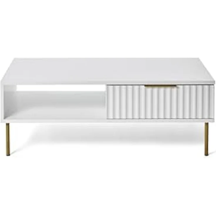 Jahnke Carve Coffee SK Couchtisch, Engineered Wood, Weiss/Goldfarben, One Size – Bild 1