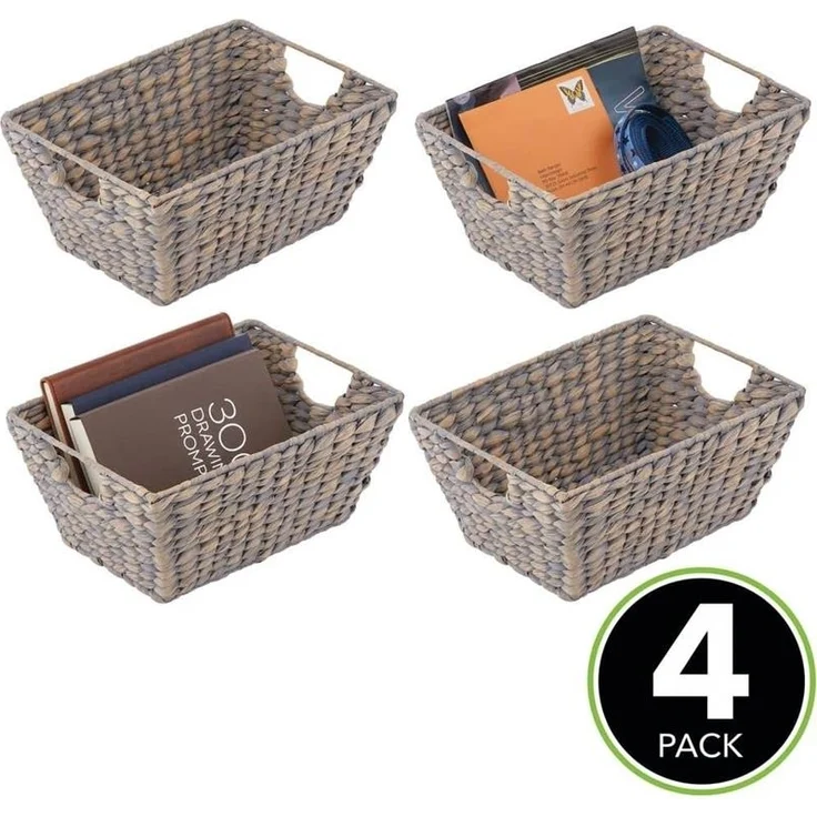 mDesign Flechtkorb Aufbewahrungskorb Wasserhyazinthe 4er Set Grau – Bild 4