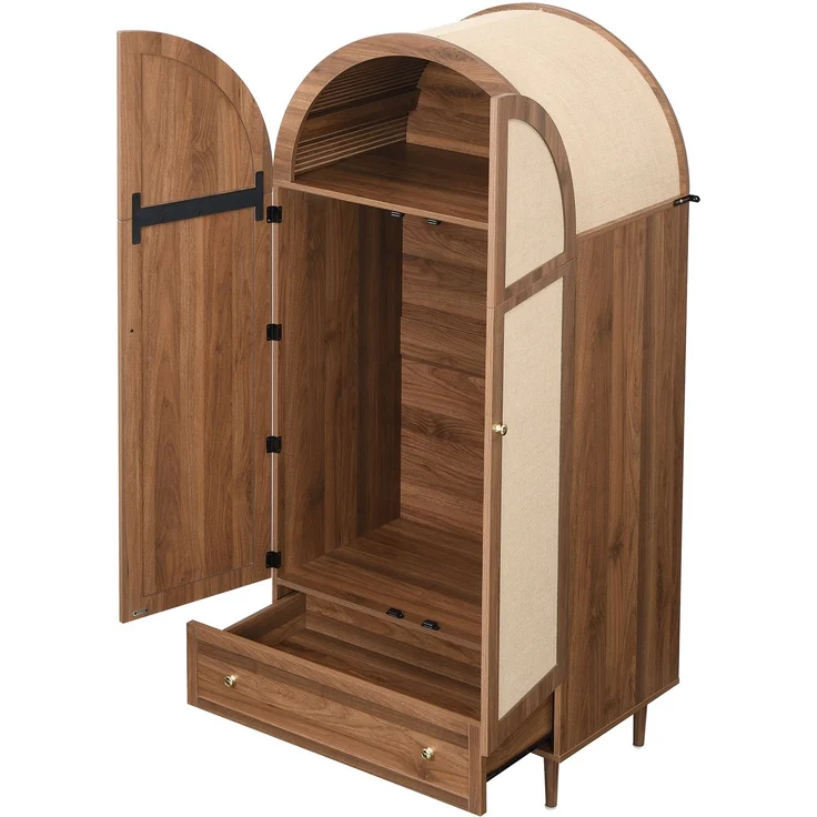 Kleiderschrank mit Schubladen, Holztüren mit Leinenstoff-Bezug, großer Stauraum, Garderobenschrank für Schlafzimmer, moderne Aufbewahrungslösung--Holz--79x50x175cm--YOUDENOVA – Bild 10