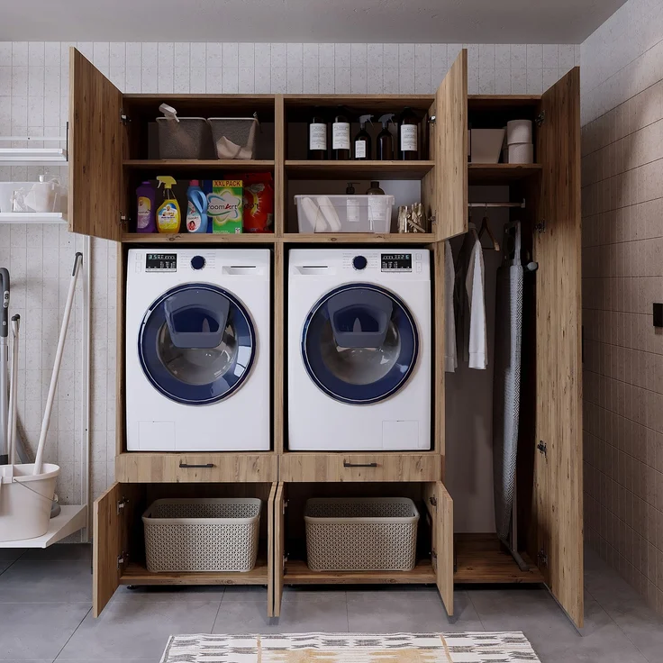 Roomart Überbauschrank Waschküche & Hauswirtschaftsraum SERIE 3 – 179 cm – mit Schubladen & Ausziehbrett • Eiche – Bild 4