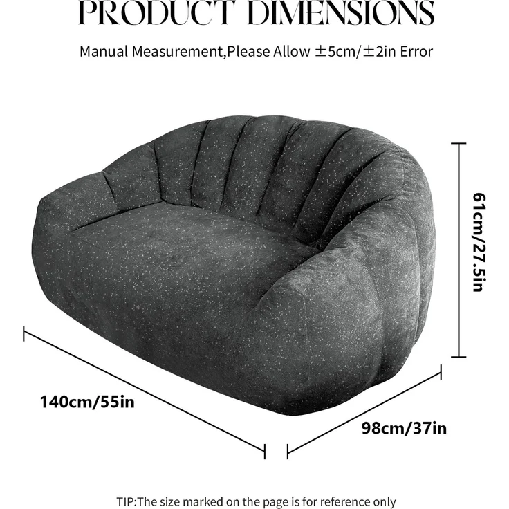 Sitzsack-Sessel 140cm×98cm×61cm in Grau mit Armlehnen und weichem Flanellstoff – Bild 3