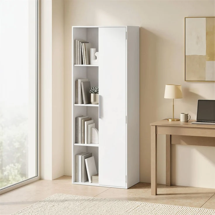 MELAYR, 4-stöckiges Bücherregal mit verstellbaren Regalböden, 60 x 35 x 160 cm, Weiß – Bild 3