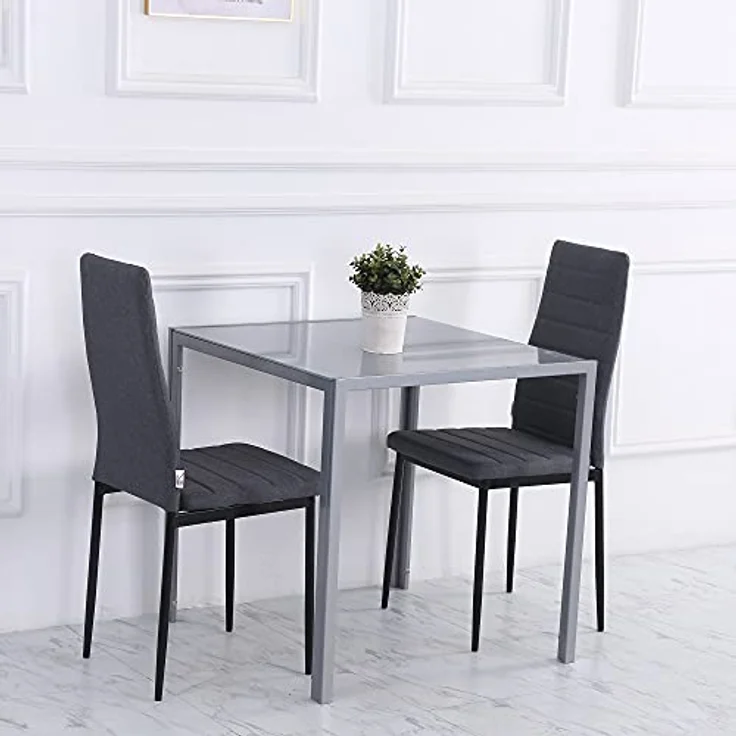 HOMCOM Esstisch Esszimmertisch für 4 Personen (Glastisch, 1-St, Küchentisch), für Küche, Esszimmer, Grau, 75 x 75 x 75 cm – Bild 3