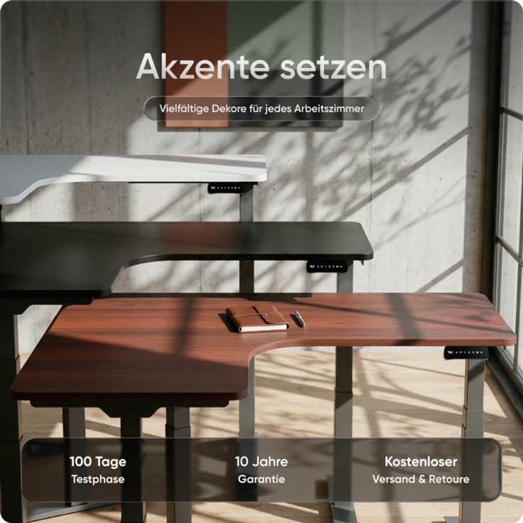 DESKSPACE Eck-Tischplatte, 2,5 cm massiv, Mahagoni, 160x130x70 cm, ideale Holzplatte für Esstisch & höhenverstellbaren Eck-Schreibtisch – Bild 2