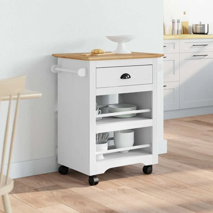 vidaXL Küchenwagen BODO Weiß und Braun 67,5x45x80 cm 4016879 – Bild 2