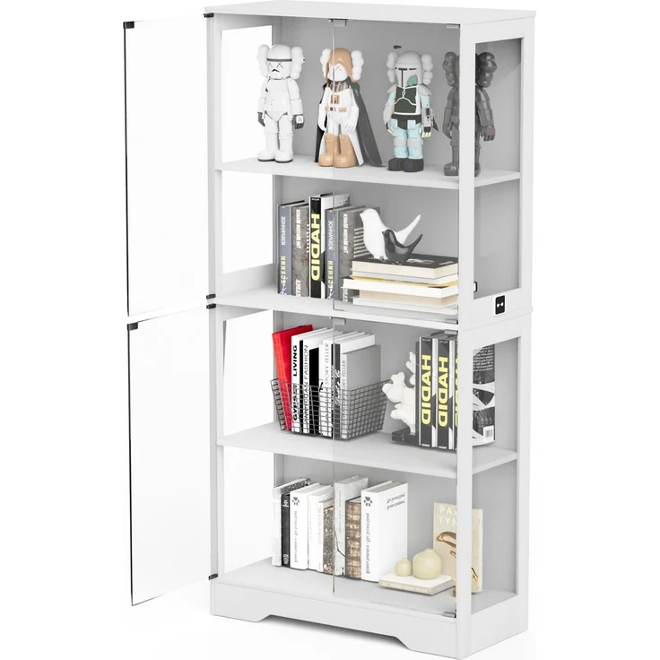DESVIAE Vitrine mit LED-Beleuchtung und Glastüren 80x165x35 cm Glas/MDF Weiß – Bild 7