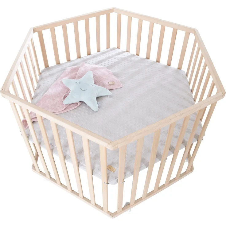 roba Laufgitter 6-eckig + Schutzeinlage 'Lil Planet' grau - Spielgitter hexagonal aus Bio-Buche - 3-fach höhenverstellbar - Massivholz – Bild 3