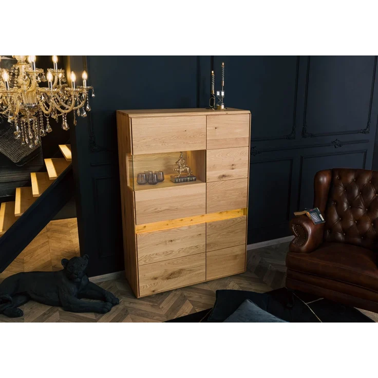 Highboard Wildeiche inkl. LED 103x43,5x152 natur geölt CARDIFF #121 – Bild 2