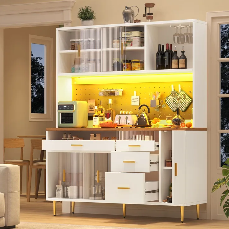 Hochschrank 145 x 39 x 171 cm mit Glasschiebetür, LED und höhenverstellbarem System