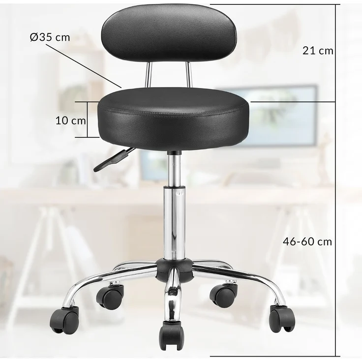 CASARIA® Rollhocker mit Lehne, höhenverstellbar, 2er-Set, schwarz – Bild 8