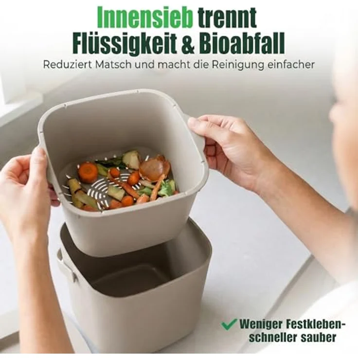 YourCasa Biomülleimer YourCasa® Biomülleimer Küche - Komposteimer für alltäglichen Biomüll, Mit Sieb, Spülmaschinenfest – Bild 6