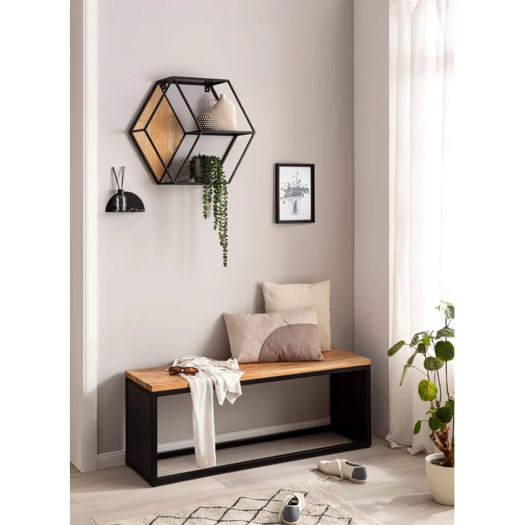 Sitzbank Akazie Massivholz / Steinoptik 120x45x35 cm Flurbank mit Metallgeste... – Bild 3
