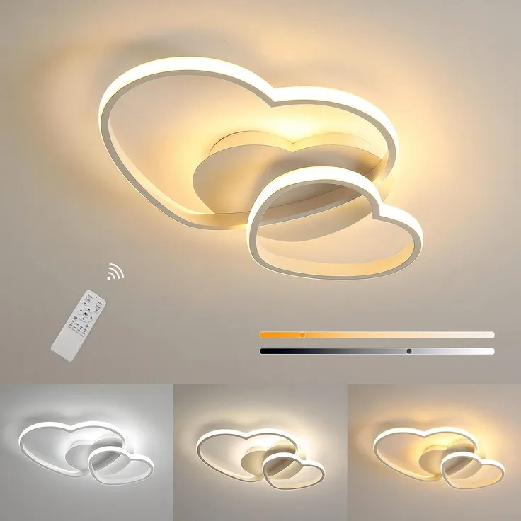 Goeco LED Deckenleuchte LED Herzleuchte, 40W, fernbedienbar dimmbar, mit dreifarbiger Dimmfunktion, weiß