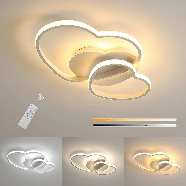 Goeco LED Deckenleuchte LED Herzleuchte, 40W, fernbedienbar dimmbar, mit dreifarbiger Dimmfunktion, weiß – Bild 1