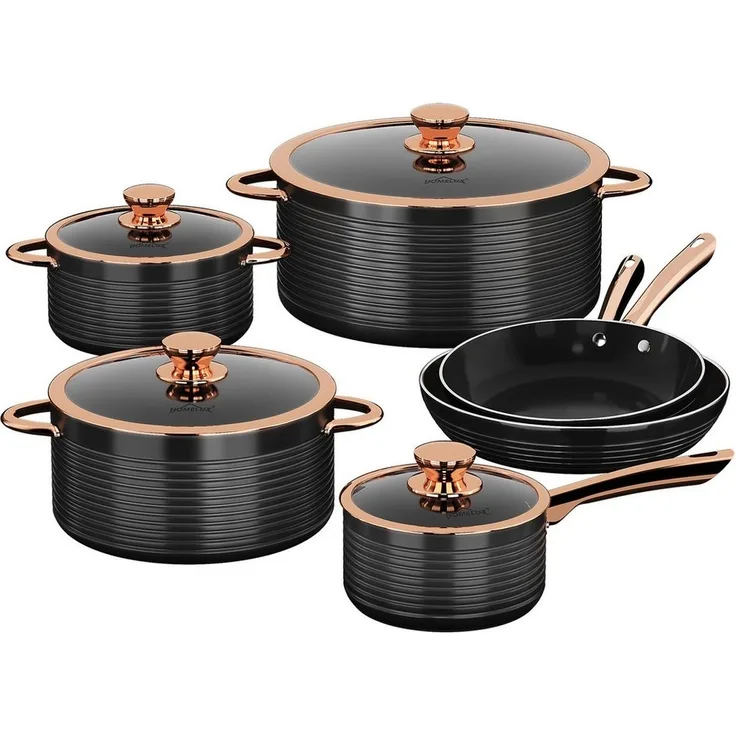 HOMELUX Topf-Set Kochgeschirr-Set, 10tlg Induktions Kochtopfset mit Deckel, Aluminium (Stilvolles Rose Gold, 10-tlg, Kochtopf 20/24/28 + Stieltopf 16 + Pfanne 24/28), induktionsgeeignet
