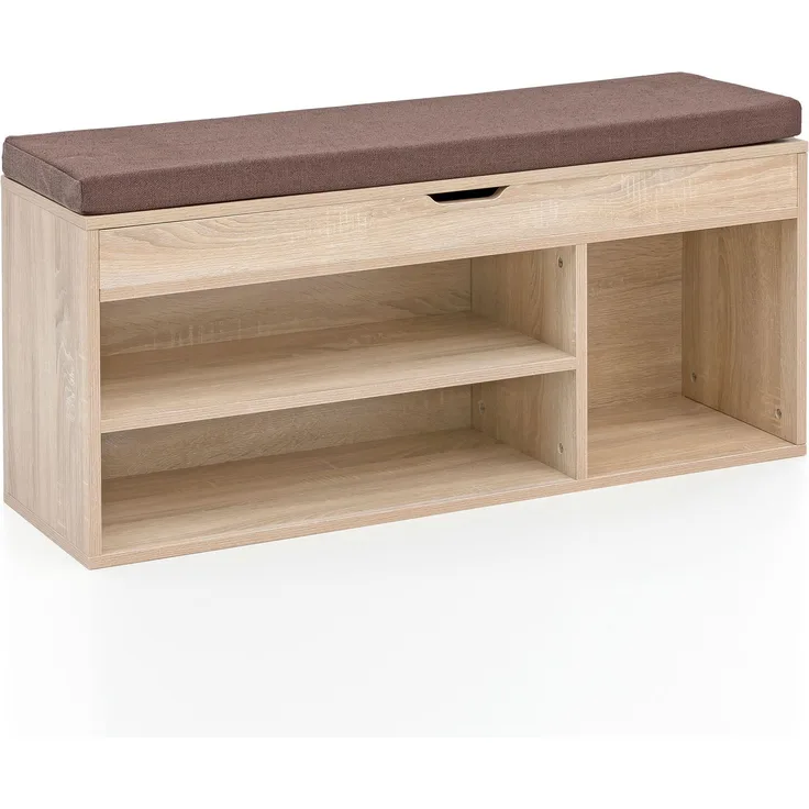 Schuhbank WL5.344 gepolstert Holz Sonoma 104x51x32cm mit Stauraum Flur Truhenbank