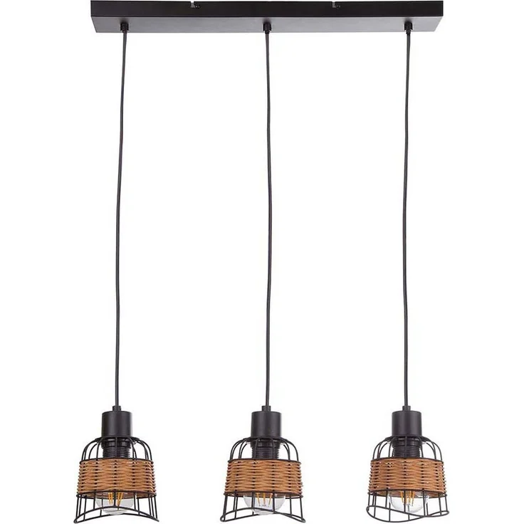 Hängeleuchte, Käfig-Design, Metall, Rattan, B 57 cm – Bild 1