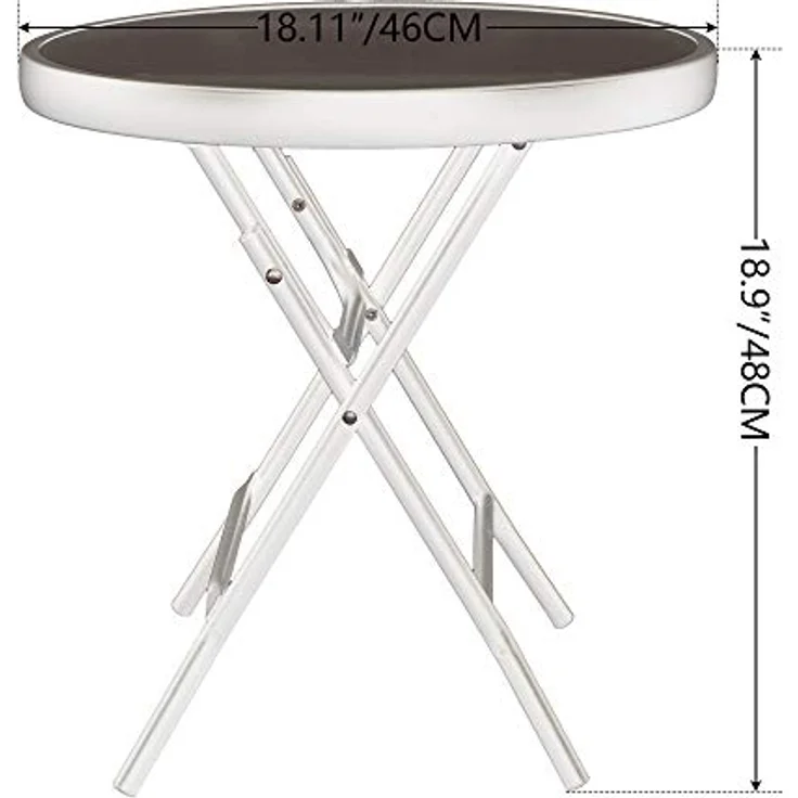 PHI VILLA Klappbar Runder Beistelltisch Glas aus Metall Gartentisch Kaffeetisch Klein Balkontisch wetterfest pflegeleicht für Balkon Garten Terrasse Wohnzimmer – Bild 4