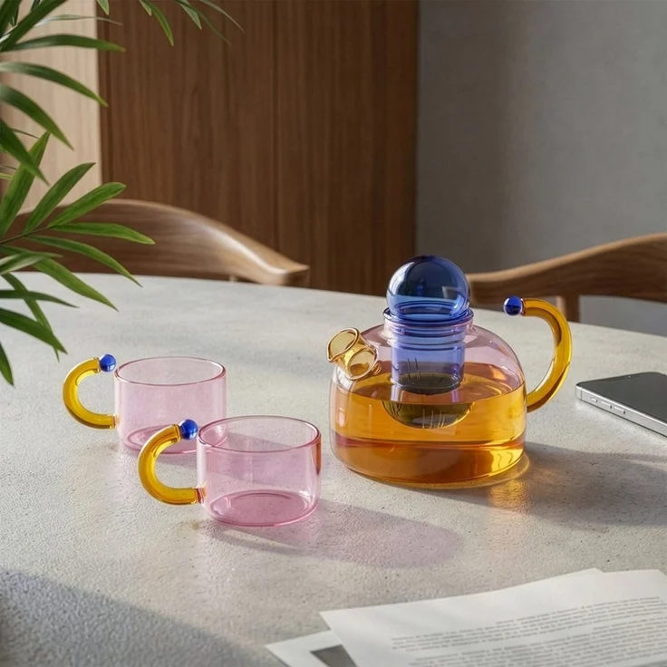 Youyijia Teekanne Teekannen Glas Teekanne Set mit 2 Tassen und herausnehmbarem Teesieb – Bild 2