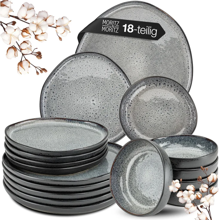 Moritz & Moritz ORGANIC 18 tlg. reaktiv grau Geschirrset – Bild 1