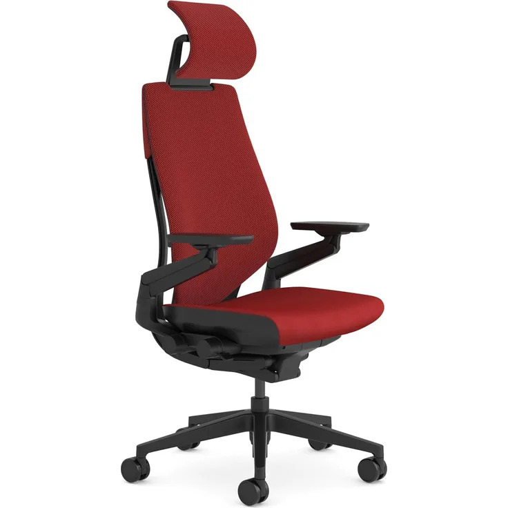 Steelcase Gesture Ergonomischer Bürostuhl mit 360° Armlehnen, 3D-Live Back Lumbalstütze, anpassbarer Kopfstütze Scarlet/Rot