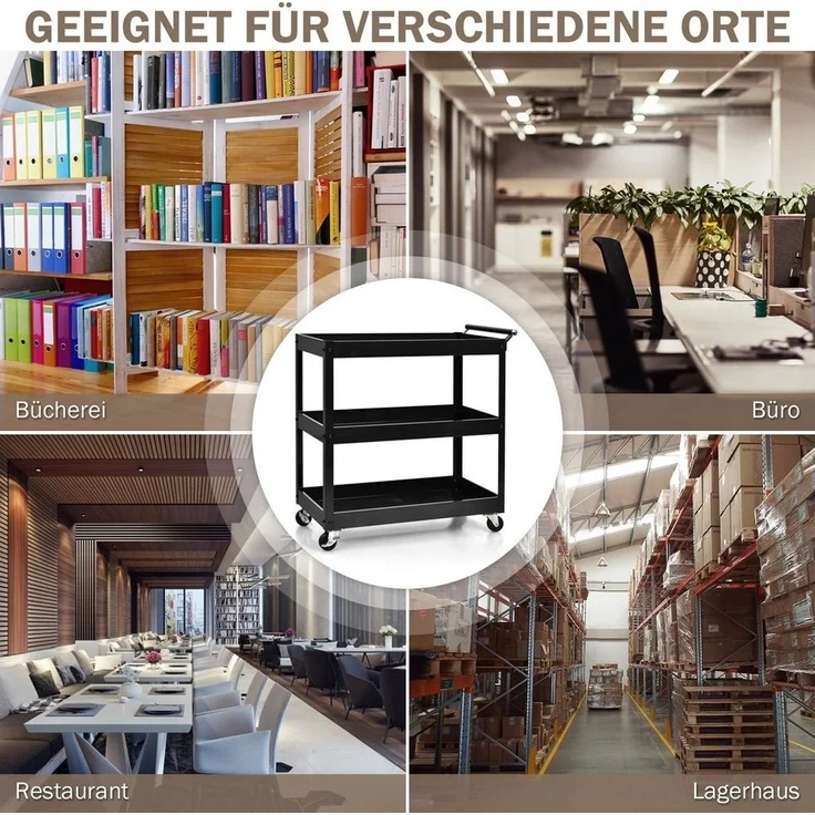 COSTWAY Küchenwagen, auf Rollen, mit 3 Ebenen & Griff, 76 x 38 x 79cm – Bild 3