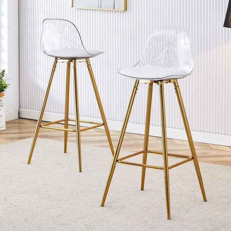 2er-Set Barhocker mit transparentem Lehnen, Goldgestell, Hochstuhl – für Café, Wohnzimmer und Thekenbereich--Gold, Transparent--38x33x96.5cm--YOUDENOVA – Bild 2