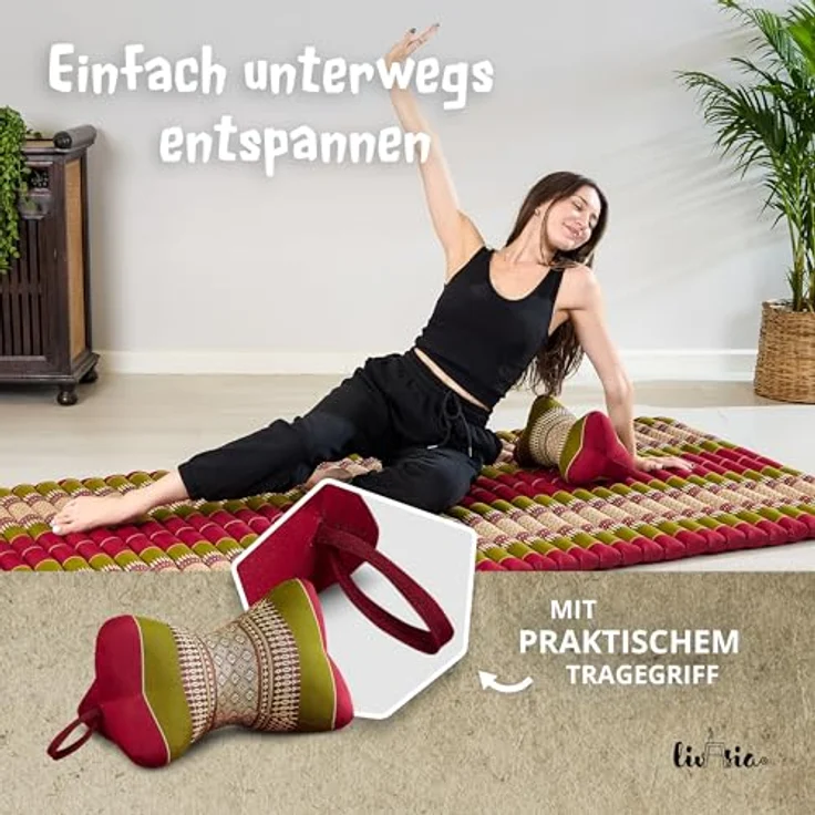 livasia Nackenstützkissen Knochenkissen, vegan und handgefertigt, Ø 15x32cm, Kapok – Bild 7