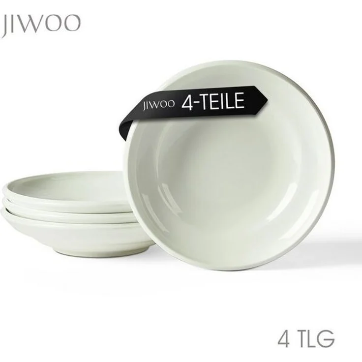 JIWOO Suppenteller 4er Ø22cm, Speiseteller Pastateller Salatteller Dessertteller Plate, (4 St), Keramik Tellerset Weiß mikrowellen- und spülmaschinenfest Ø21,2 cm – Bild 4