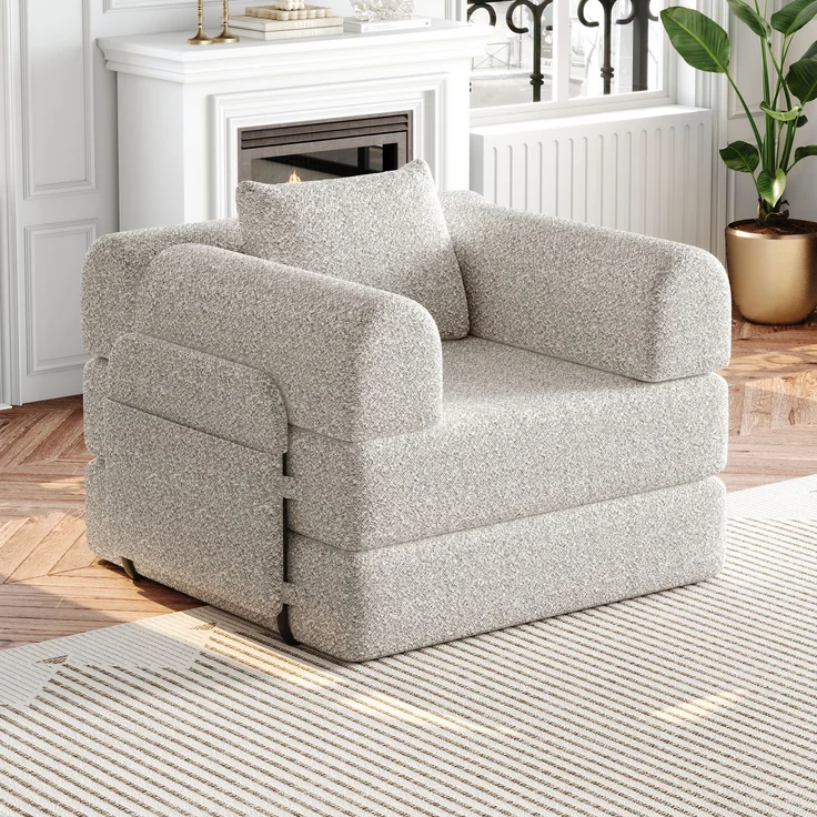 Schlafsofa mit Armlehnenfach & Stahlrahmen, umwandelbar Einzelsitz Sofa Bett mit rutschfester Unterlage,khaki – Bild 3